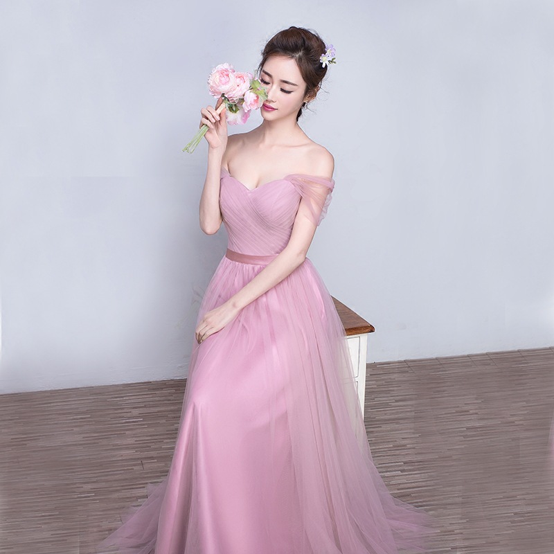 2016 Beautiful Fashion Pink Purple Nude Grey Off The Shoulder Long Party Evening Bridesmaid Dresses For Wedding